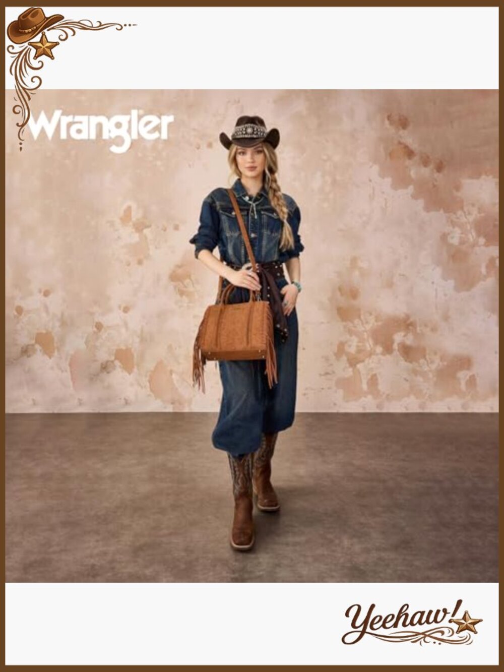 Western Fringe Tote Bag with Functional Pockets Cowgirl Style - Picture 2 of 7